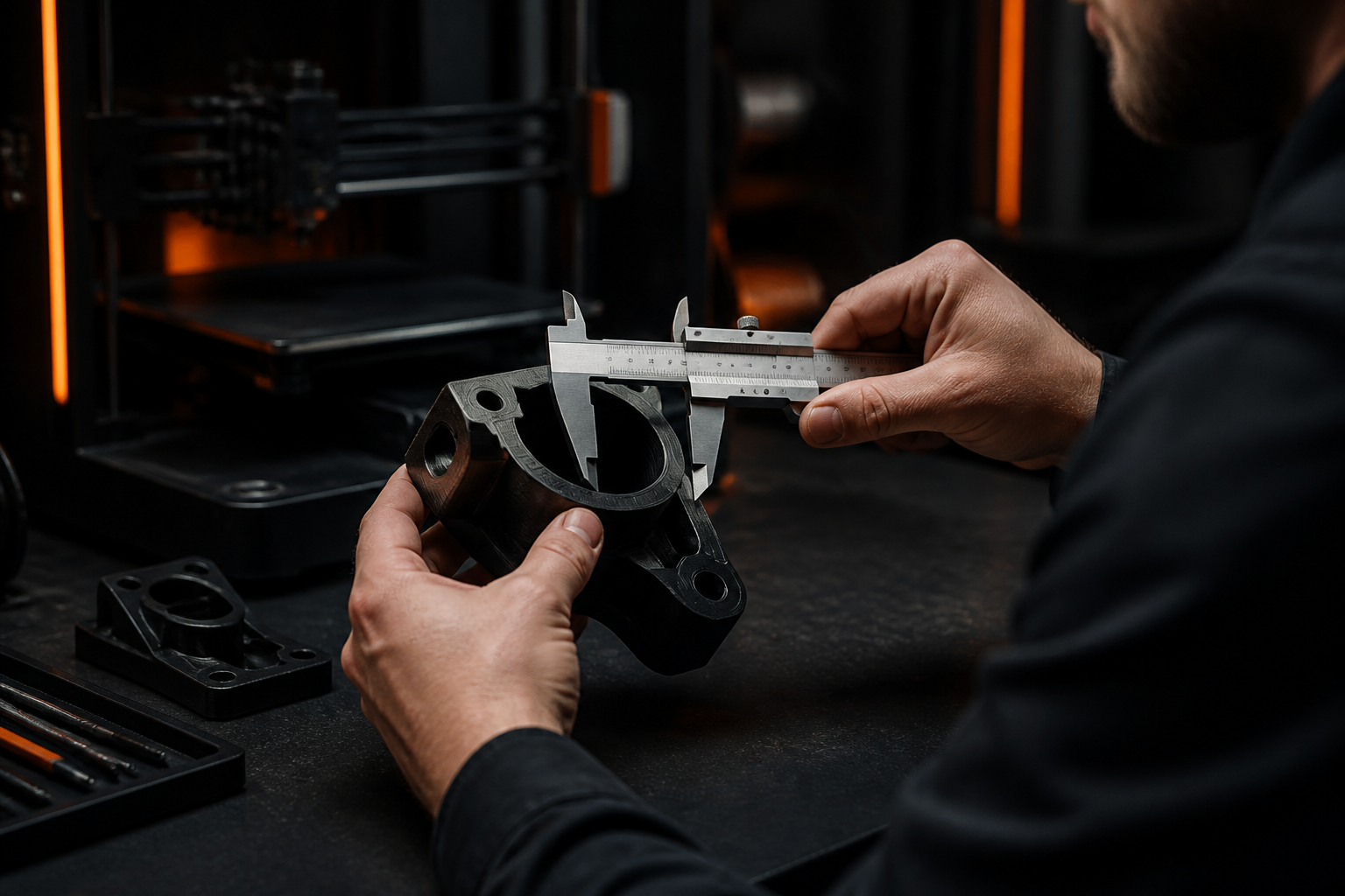 Verifica di una misura su un prototipo stampato in 3D con calibro